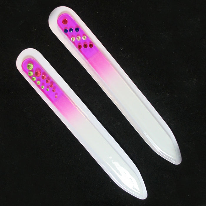 3X Etched Crystal Glass Manicure Nail File Art Set Design Fingernail Buffer Tool
