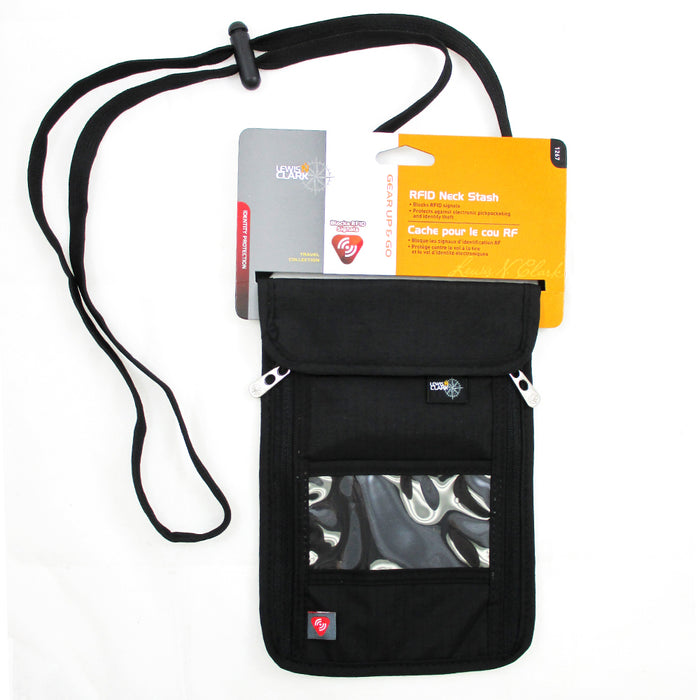 RFID Passport Holder Neck Stash Travel Pouch Id Wallet Bag Lewis N Clark Black !