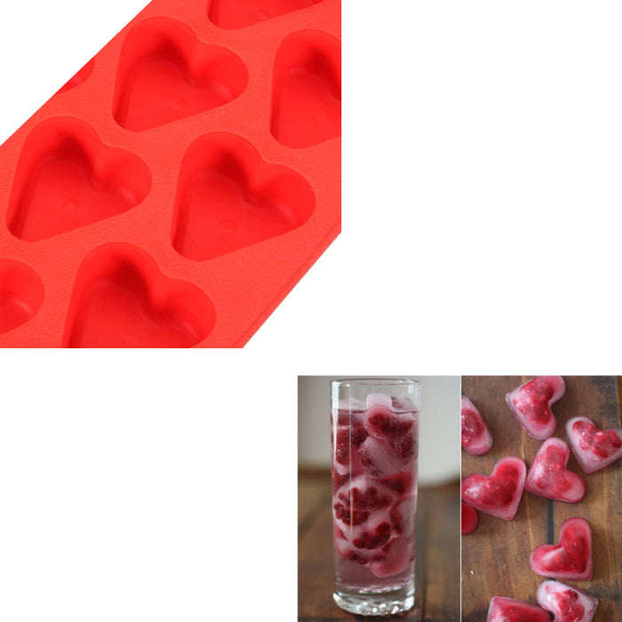 6 Silicone Ice Tray Heart Shaped Cube Maker Jelly Chocolate Cake Mold Party New