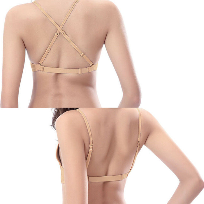 Women Deep U Plunge Seamless V Shape Bra Push Up Convertible Straps Top Size 34B