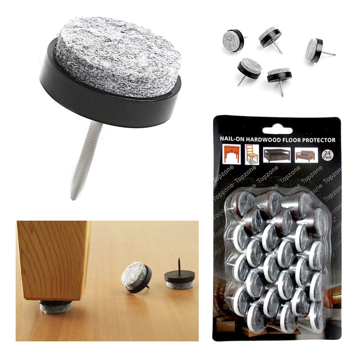 24 Pack Nail On Heavy Duty Felt Pads Slider Wood Furniture Hard Floor Protector