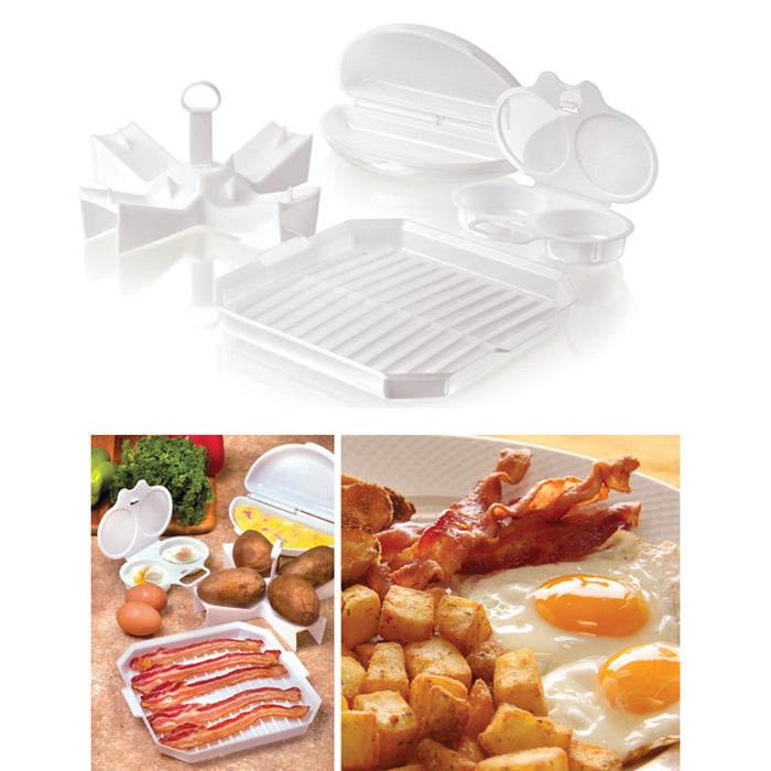 4 PC Microwave Starter Set Eggs Bacon Potatoes Baker Tray Microweavable Cooker !