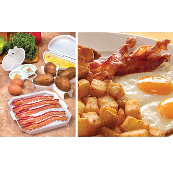 4 PC Microwave Starter Set Eggs Bacon Potatoes Baker Tray Microweavable Cooker !