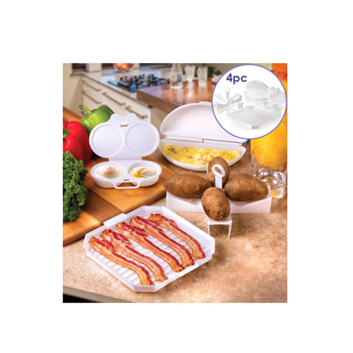 4 PC Microwave Starter Set Eggs Bacon Potatoes Baker Tray Microweavable Cooker !