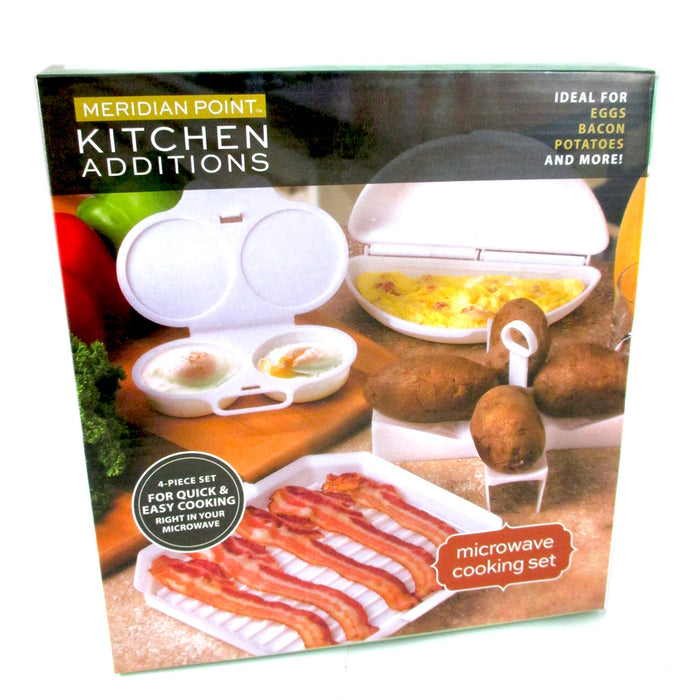4 PC Microwave Starter Set Eggs Bacon Potatoes Baker Tray Microweavable Cooker !