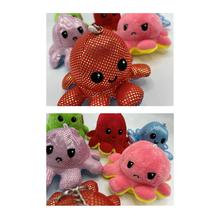4 Pc Plush Keychain Octopus Flip Moody Happy Grumpy Fun Gift