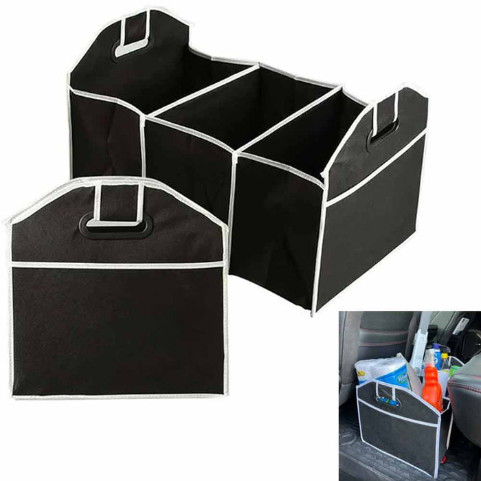 Collapsible Car Trunk Organizer SUV Storage Bin Non-Slip 3 Compartment Black