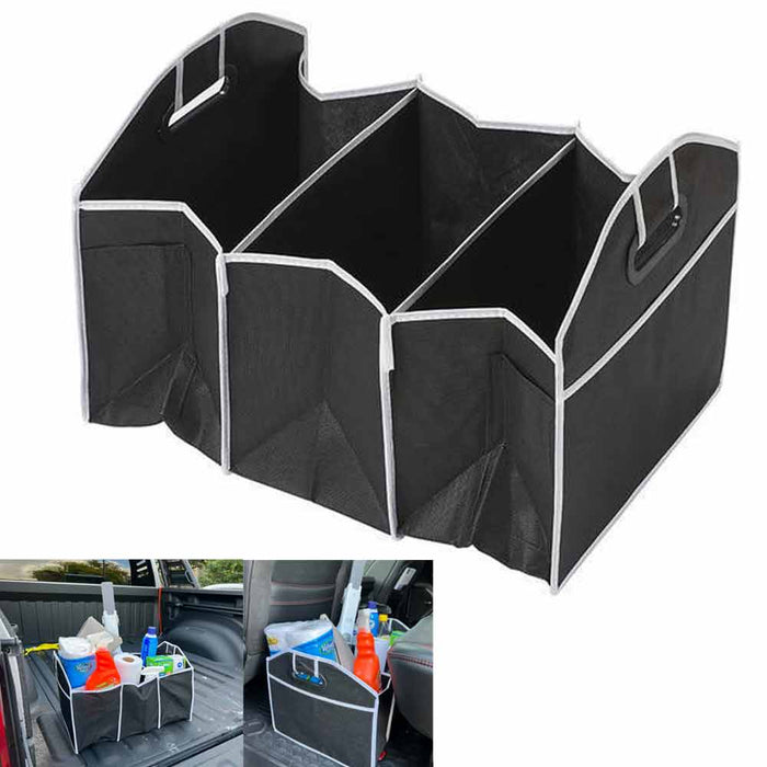 Collapsible Car Trunk Organizer SUV Storage Bin Non-Slip 3 Compartment Black