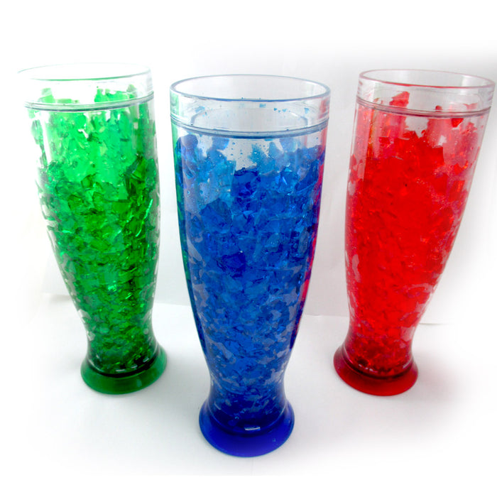 2 Pc Freezer Mug Double Wall Gel 13 Oz Pilsner Tumbler Beverage Cooling Beer Cup