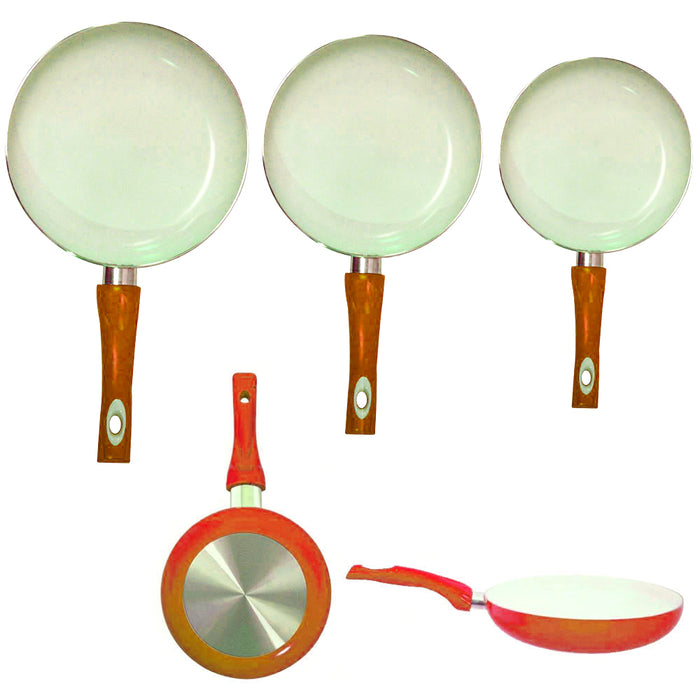 3 Non Stick Ceramic Coated Fry Pan Set Eco Orange Healthy Cookware 8" 9.5" 11"