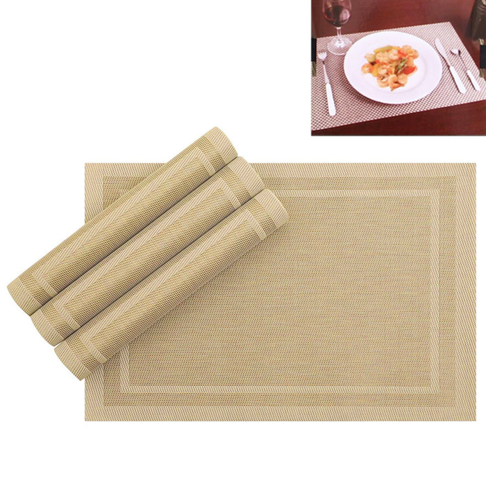 4 Pack PVC Dining Room Table Mats Woven Placemats Heat Insulation 12" x 18" Tan