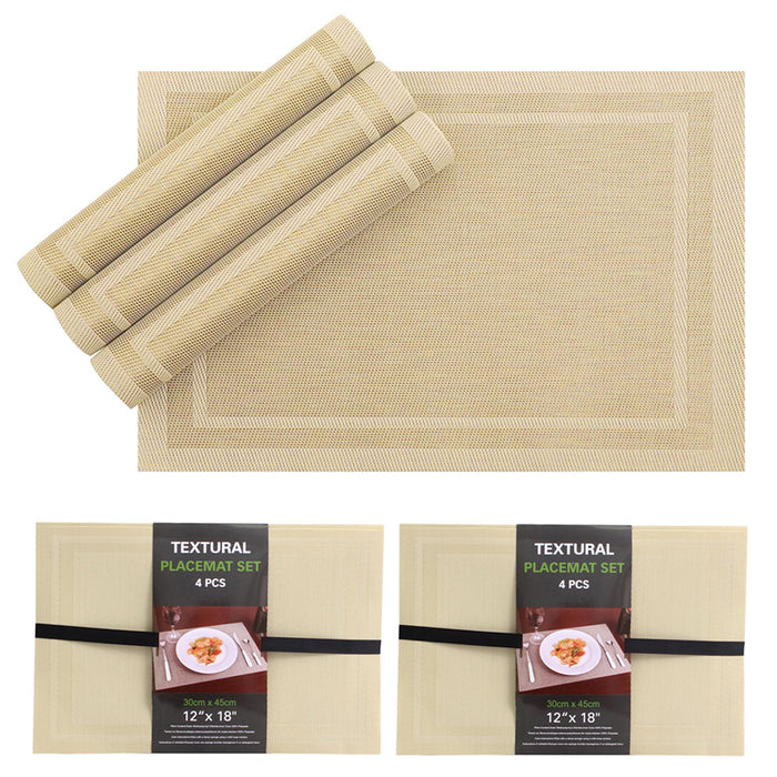 8PC Set PVC Dining Room Table Mats Heat Insulation Tan Woven Placemats 12" x 18"