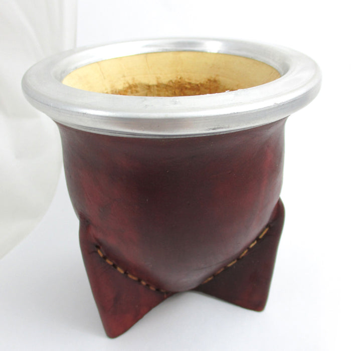 Argentina Mate Gourd Yerba Tea Brown Leather Covered Bombilla Straw Kit Set 9600