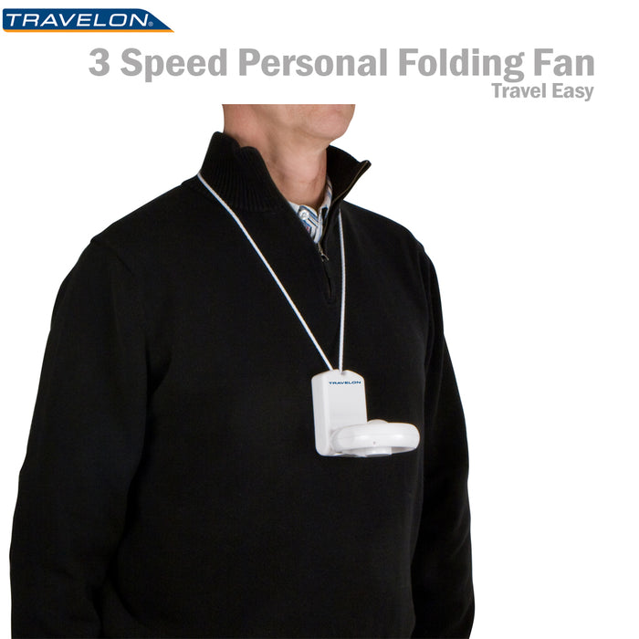 Travelon Personal Folding Fan Compact Portable 3 Speed Tavel Cooling Beach Hang