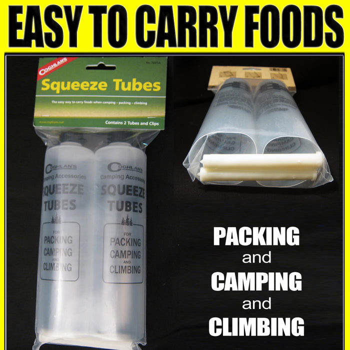 2 Food Squeeze Tubes Container Bottles Camping Hiking Coghlans Easy Dispenser
