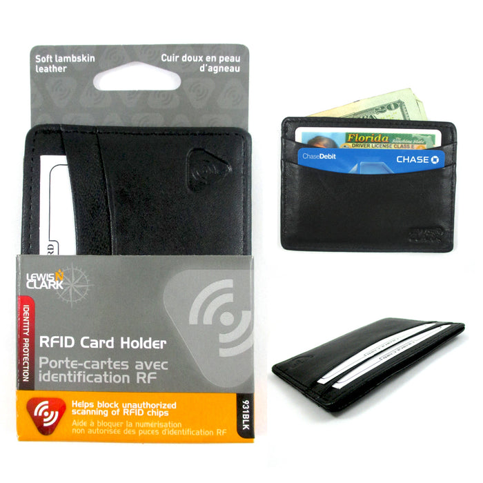 Lewis N Clark Mens ID Card Holder Leather RFID Blocking Slim Wallet Security New