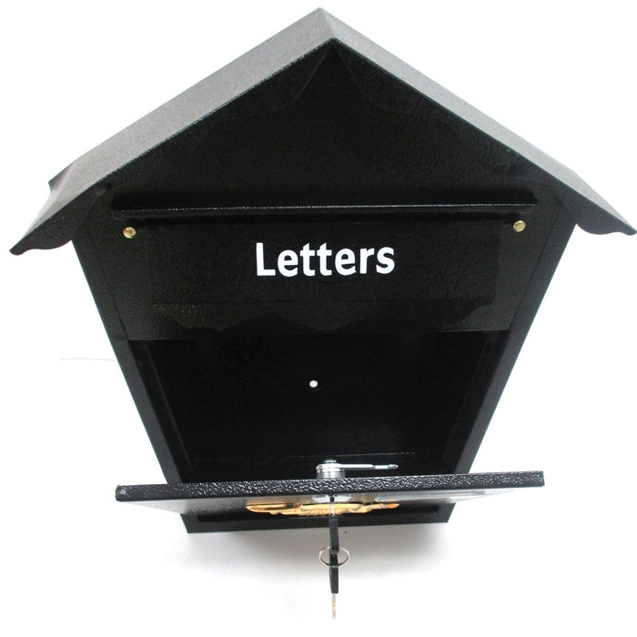 Heavy Duty Steel Black Mailbox Modern Vertical Wall Mount Lockable w/ Spare Keys