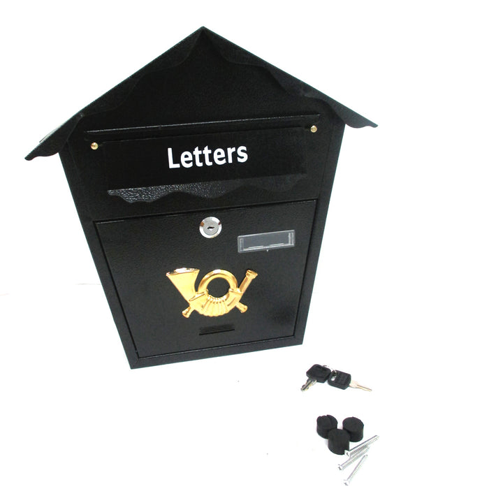 Heavy Duty Steel Black Mailbox Modern Vertical Wall Mount Lockable w/ Spare Keys