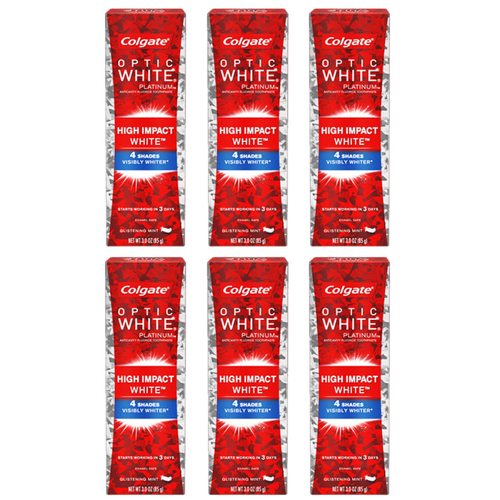 6 Packs Colgate Toothpaste High Impact Optic White Visibly Whiter Whitening 3 oz