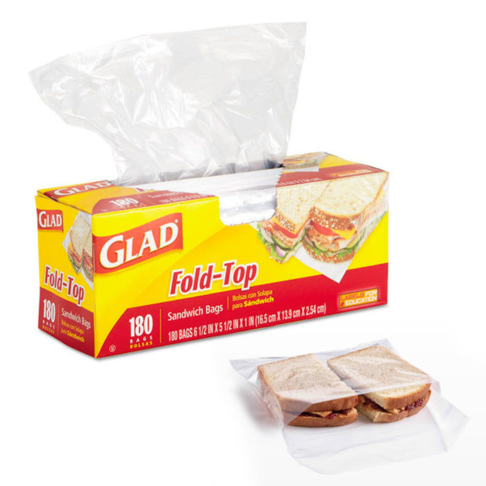 180 Pc Glad Fold Top Sandwich Bags Snacks School Lunch Travel Camp Storage New !