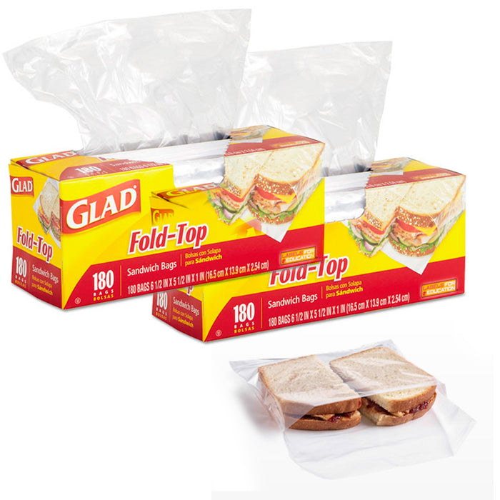 360 Pc Glad Fold Top Sandwich Bags Snacks School Lunch Travel Camp Storage New !