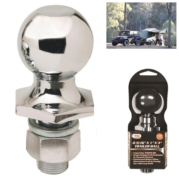 TRAILER HITCH BALL TOW 2 5/16" x 1" x 3" CHROME MOUNT RECEIVER DROP NEW 5000 LBS