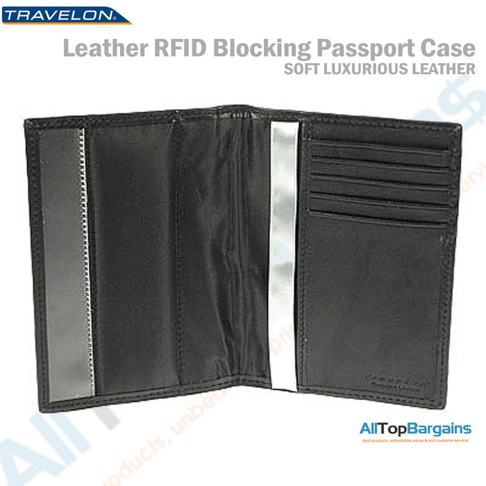 1 Travelon Leather Passport Holder RFID Blocking Wallet Card Cover Case Travel