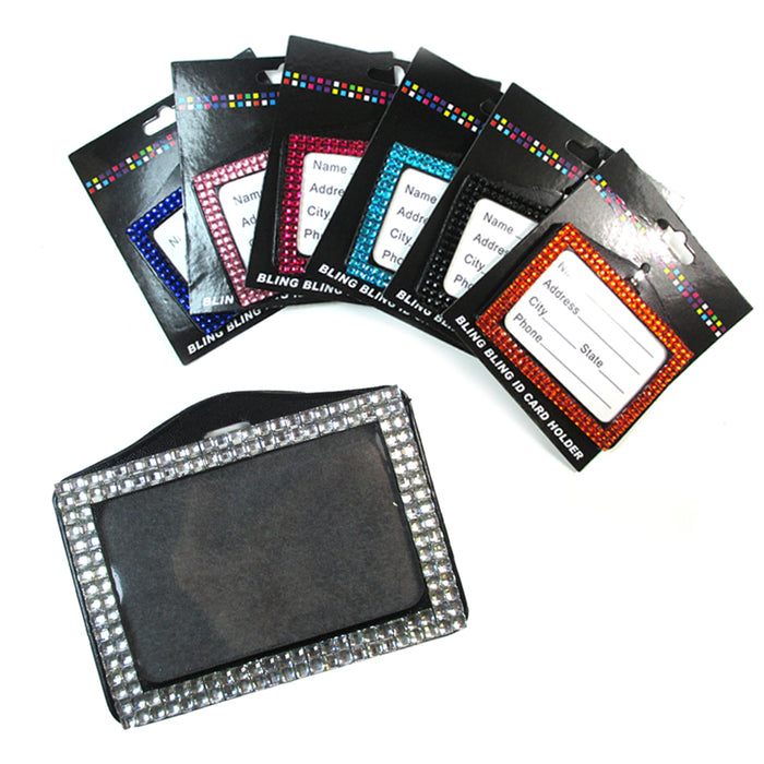 4X Rhinestone Badge Horizontal ID Card Holder Color Combo Set Case Clear Lanyard