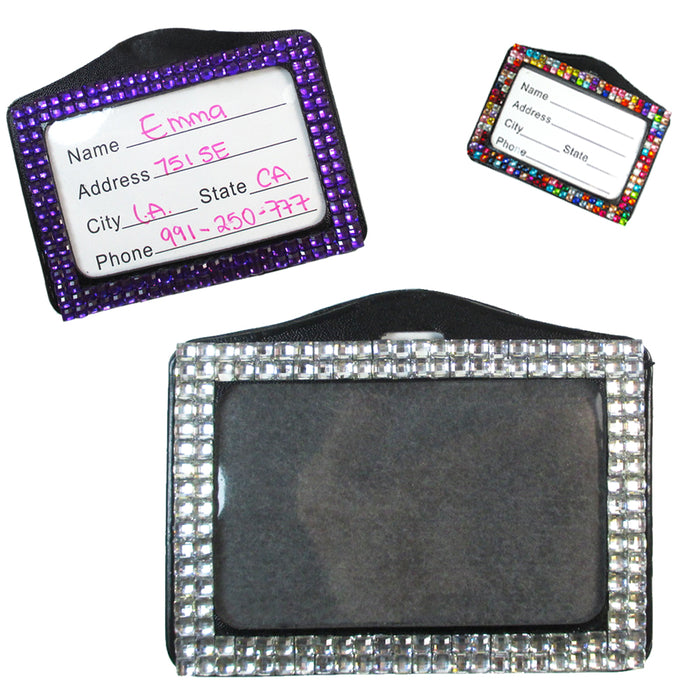 4X Rhinestone Badge Horizontal ID Card Holder Color Combo Set Case Clear Lanyard