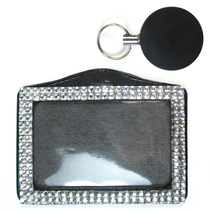 2 x Rhinestone Horizontal ID Card Holders Badge Lanyard Color Case Name Tag Gift