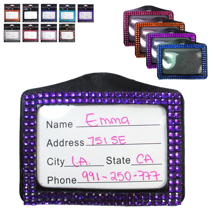 4X Rhinestone Badge Horizontal ID Card Holder Color Combo Set Case Clear Lanyard