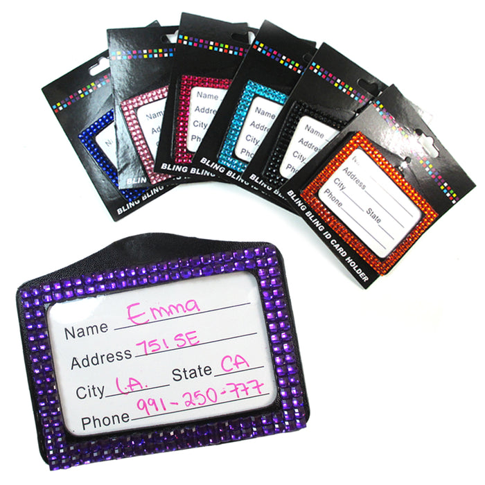 4X Rhinestone Badge Horizontal ID Card Holder Color Combo Set Case Clear Lanyard