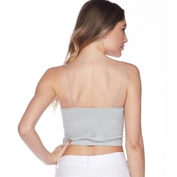 1 Womens Seamless Thin Skinny Strap Cropped Cami Intimate Tank Top Grey One Size