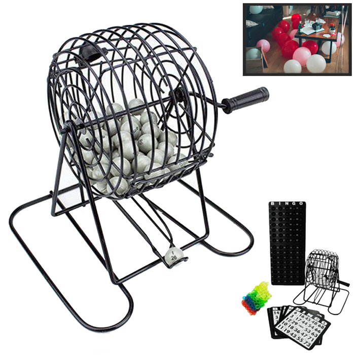 Deluxe Bingo Game Set Kit Cage Box Board Balls Cards Marker Family Fun Night New