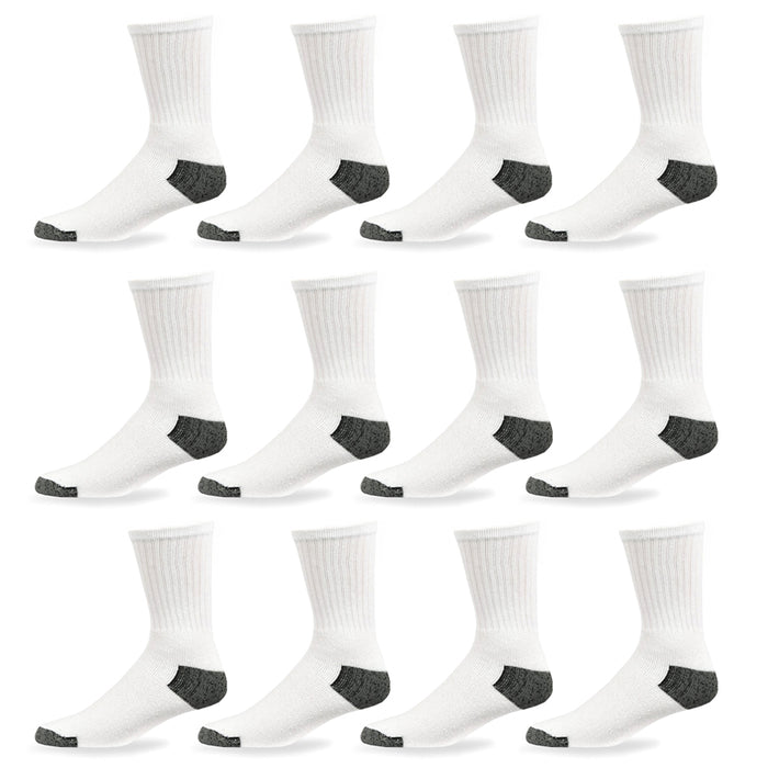 12 Pairs Mens Sports Crew Socks Cotton Calf Cushioned Athletics White Size 10-13