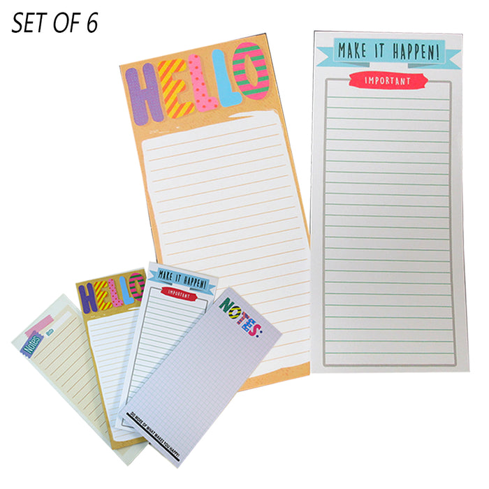 6 Magnetic Memo Note Pads To Do List 8.3"x3.6" Fun Designs 60 Tear Off Sheets