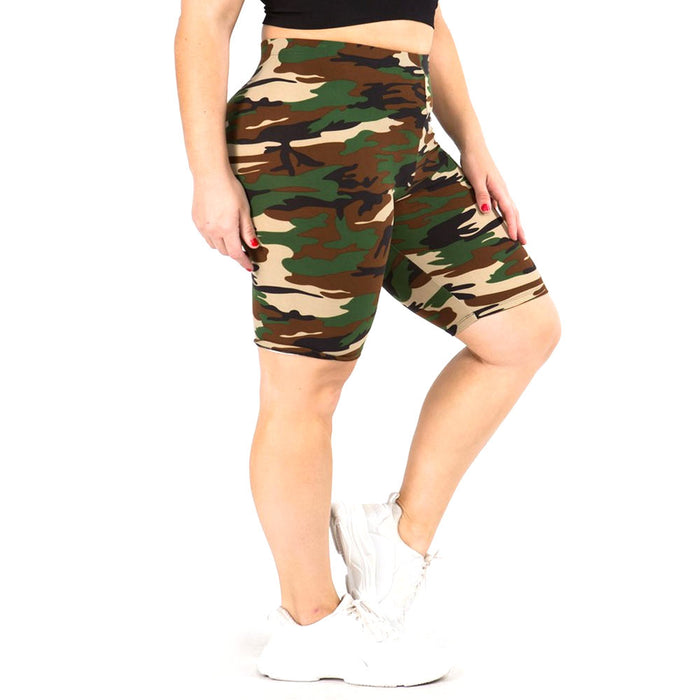 Plus Size Camo Biker Shorts Wide Waistband Bike Yoga Leggings Short Activewear