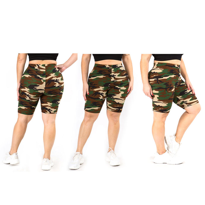 Plus Size Camo Biker Shorts Wide Waistband Bike Yoga Leggings Short Activewear