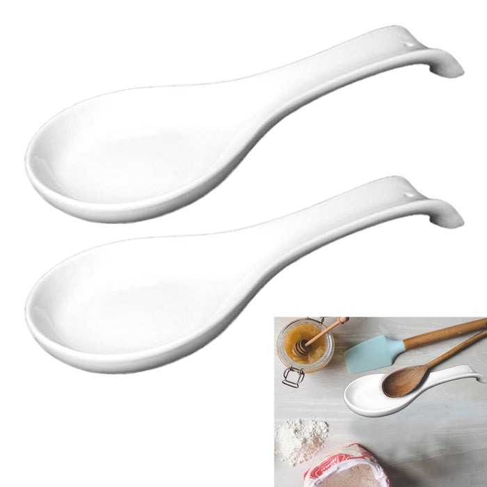 2 Set Spoon Rests Plastic Kitchen Utensils Tools Spatula Holder Home Decor White