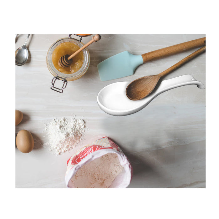 2 Set Spoon Rests Plastic Kitchen Utensils Tools Spatula Holder Home Decor White