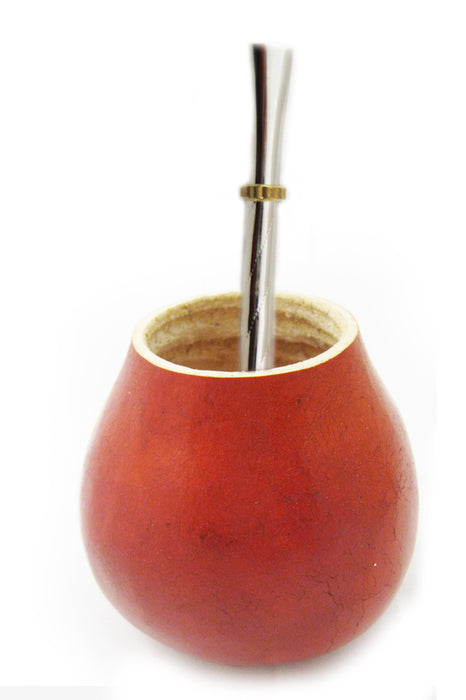 ARGENTINA MATE GOURD CUP TEA STRAW BOMBILLA ORANGE HANDMADE GIFT HERBAL KIT 4101