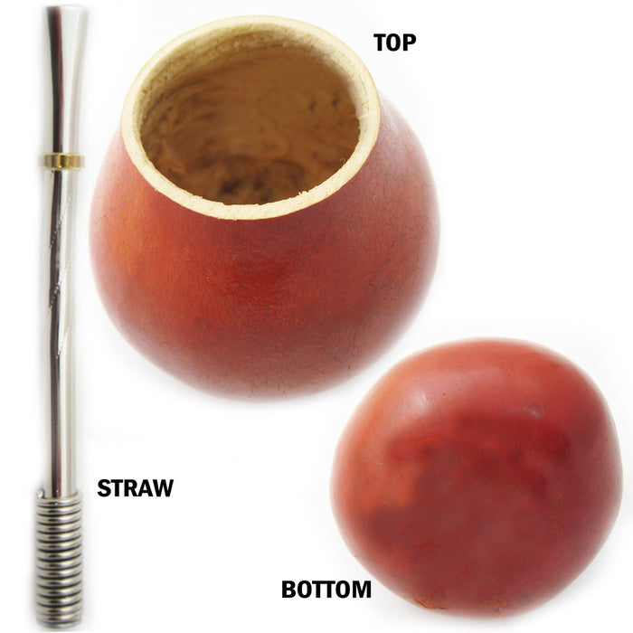 ARGENTINA MATE GOURD CUP TEA STRAW BOMBILLA ORANGE HANDMADE GIFT HERBAL KIT 4101