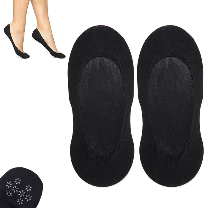 2 Pair Women No Show Cotton Socks Boat Liner Thin Cut Hidden Non Slip Black 9-11