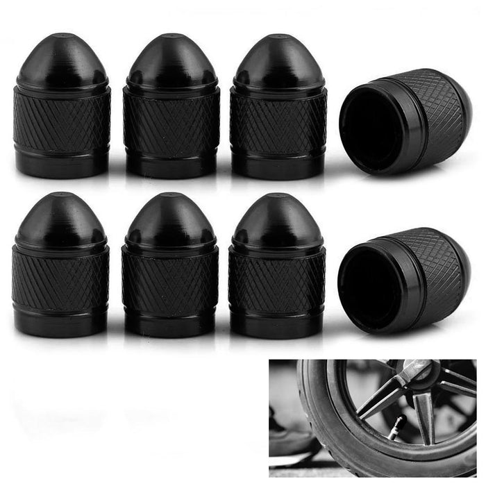 8 Black Aluminum Metal Tire Valve Spike Air Caps Wheel Stem Universal Truck Car