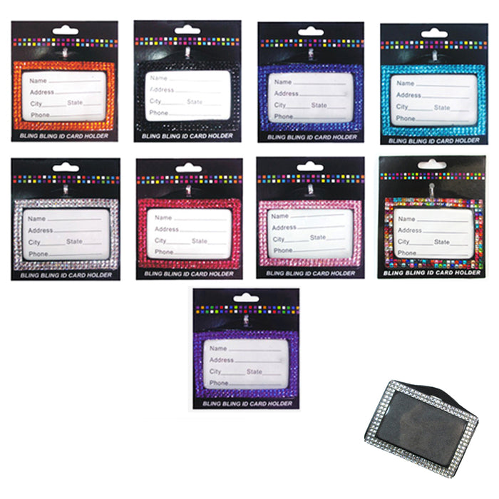4X Rhinestone Badge Horizontal ID Card Holder Color Combo Set Case Clear Lanyard