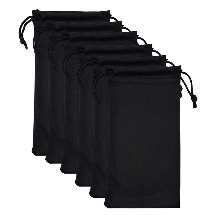 6 Black Microfiber Pouch Bag Case Sunglasses Eyeglasses Glasses Soft Cleaning