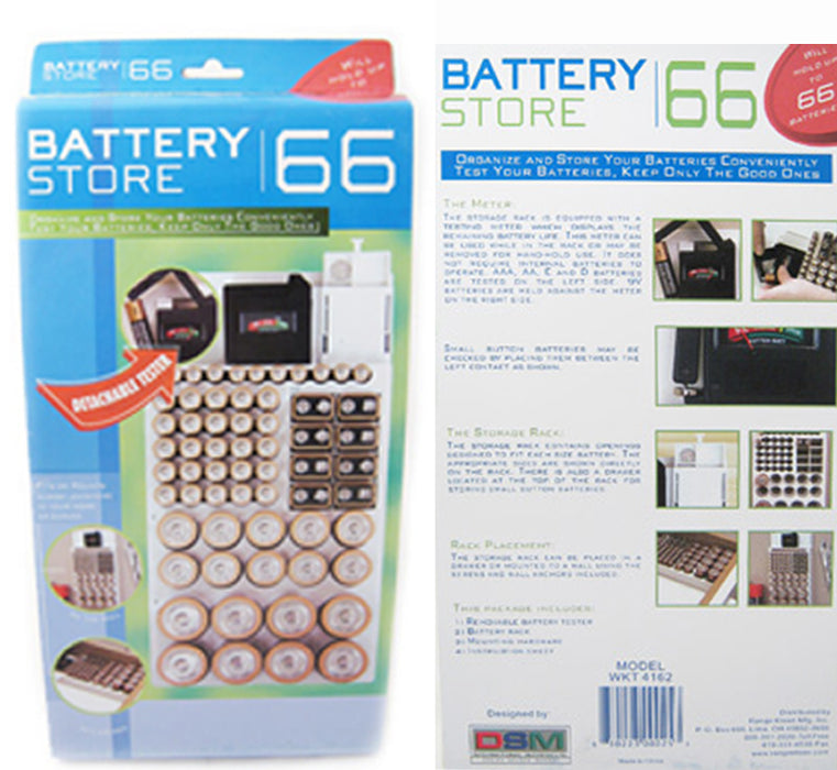 Battery Storage Rack Organizer Removable Tester Hold 66 Holder AAA 9V C D New