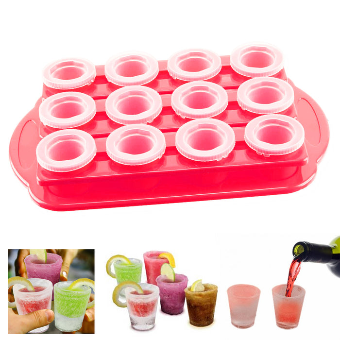 12 Ice Shot Glass Maker Frozen Mold Cold Tray Party Bar Alcohol Shooter Plastic