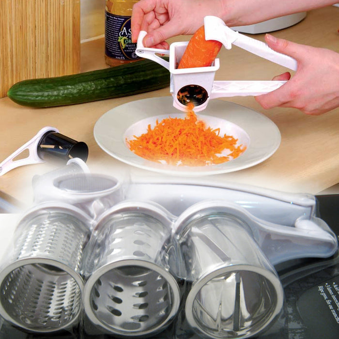 Rotary Cheese Grater Stainless Steel 3 Drums Blades Slicer Chocolate Carrot New