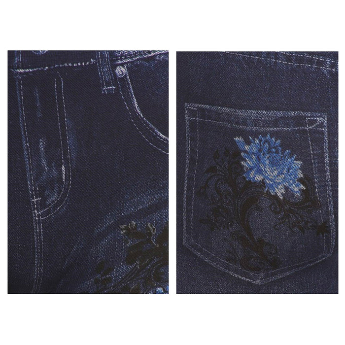 Fashion Women Stretchy Denim Look Jeans Jegging Skinny Leggings Print Slim Pants